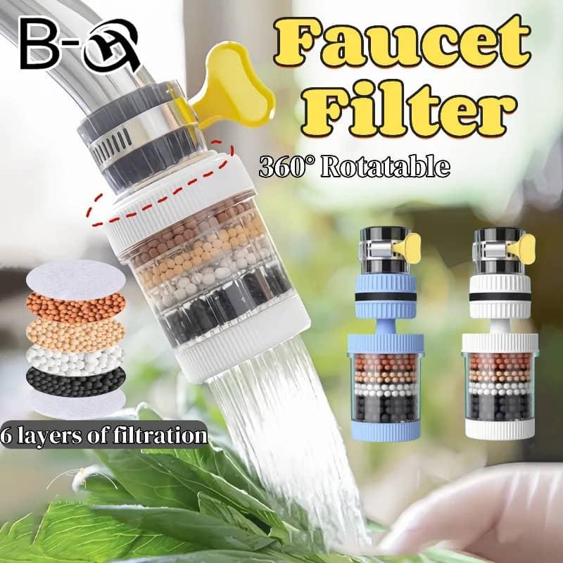 6 Layer Faucet Water Purifier Tap Filter 360° Rotating Splash Proof Nozzle